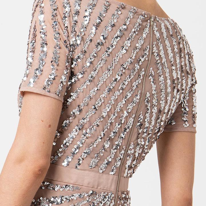 Actual product image Maya Deluxe Maxi Evening Dress with V-Neck, Paillette Embellishment, and A-Line Silhouette (46)