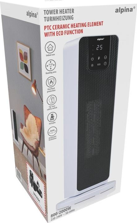 Actual product image alpina Turmheizlüfter PTC-2702L, 2000 W, mit Fernbedienung, schwarz-weiss (2000 W)