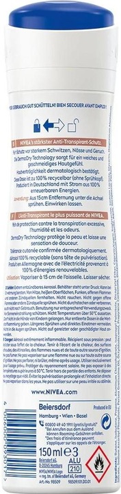 Valori nutrizionali e ingredienti NIVEA Derma Dry Control Maximum (Getto vaporizzato, 150 ml)