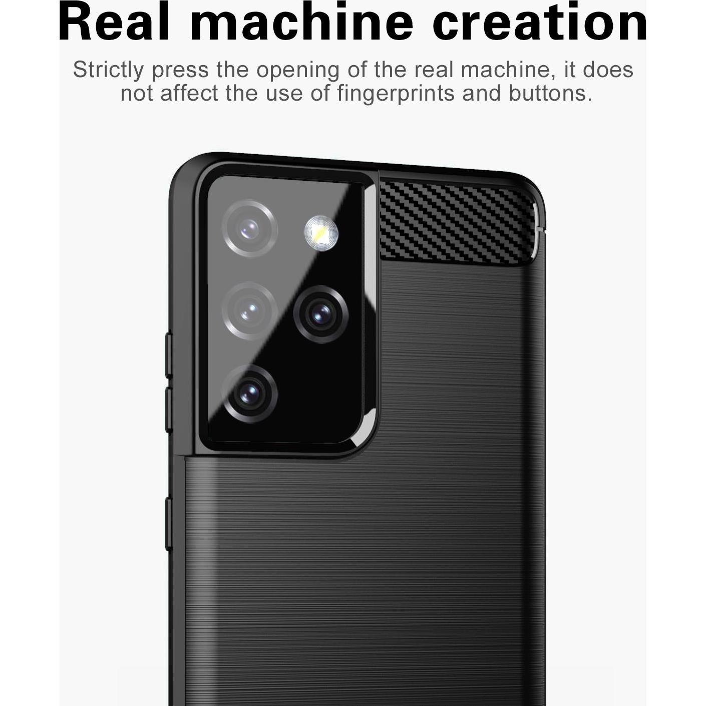 Thumbnail - Cadorabo TPU Ultra Slim carbon edelstahl Kombi Cover (Samsung Galaxy S21 Ultra), Smartphone Hülle, Schwarz