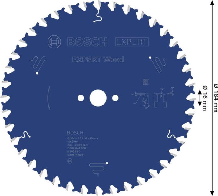 Produktbild Bosch Professional Zubehör Kreissägeblatt Expert for Wood, 184 x 16 x 2,6 mm, 40