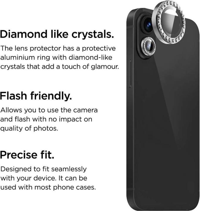 Immagine prodotto La Lumière Lenti protettive in vetro per macchine fotografiche argento La Lumiere Diamond Lens Protector Silver (1 Pezzo/i, Apple iPhone 16 Plus, Apple iPhone 16)