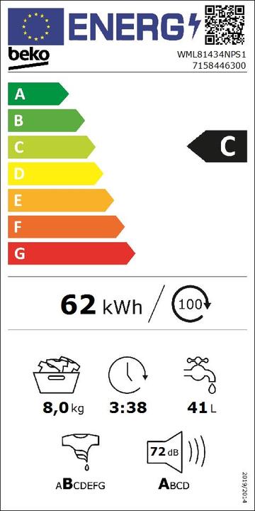 Energy Label Beko WML 81434 NPS 1 (8 kg, Right)