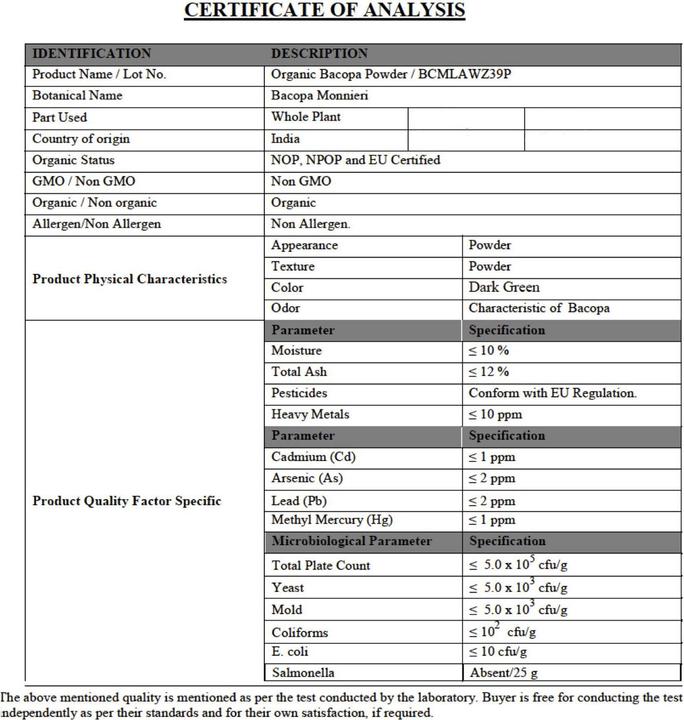 Nährwerte und Zutaten Zimmerli Adaptogene Bacopa Brahmi Kapseln (BIO) 50 Kapseln (1 Stück, Kapseln, 25 g)