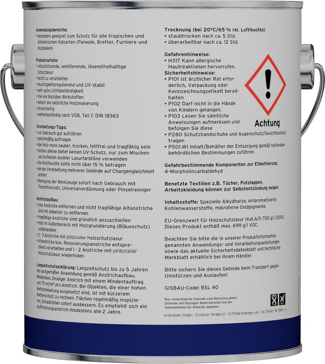 Nutritional values and ingredients Plid Wood preservative glaze 0.75l for approx. 8m² /wood glaze wood preservative wood primer (Teak, 0.75 l)