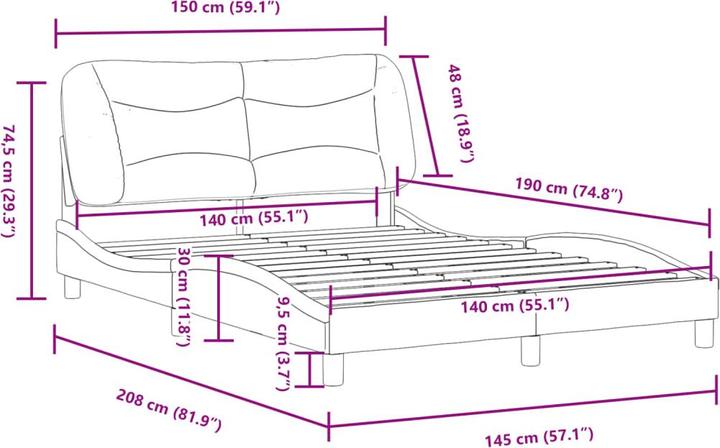 Actual product image vidaXL Bed frame with fabric headboard (140 x 190 cm)