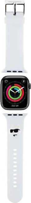 Karl Lagerfeld Pasek KLAWLSLCNH Apple Watch 42/44/45mm biały/white strap 3D Rubber Choupette Head (Silikon, Stahl)