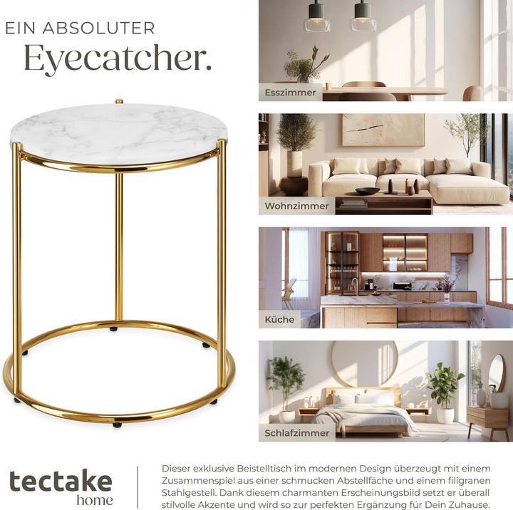 Image du produit tectake Table d'appoint Ellsa, plateau en marbre, structure en acier