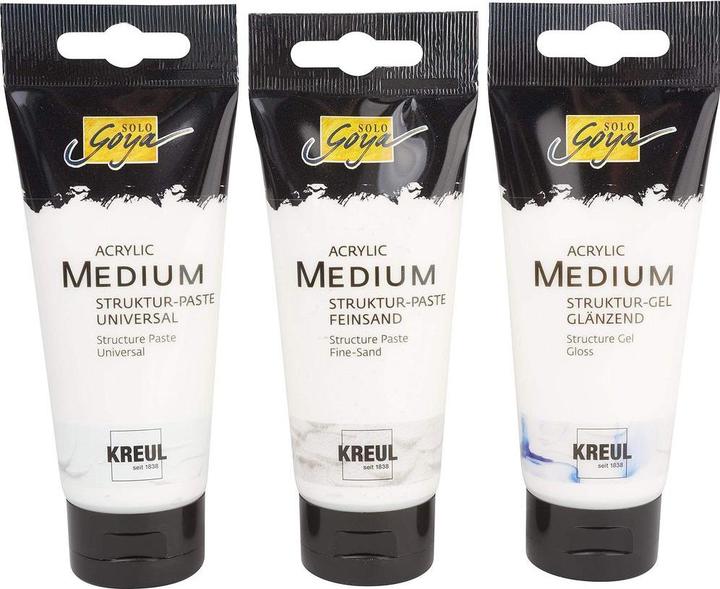 Produktbild Kreul 85930 - Solo Goya Acrylic Medium Set, 3 x 100 ml Tube, Strukturpasten Universal und Feinsand u (100 ml)