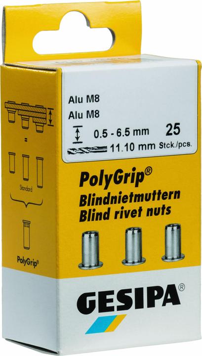 Gesipa Blind rivet nut PolyGrip® Rivet shank dxl 7x13,5mm M5 Alu 50 pcs.