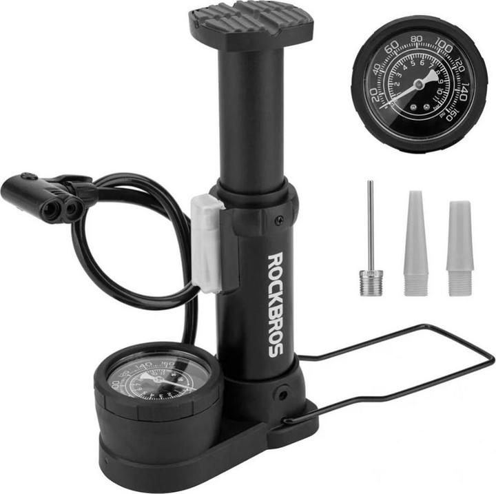 Actual product image Rockbros 42610002001 floor bicycle pump with pressure gauge - black