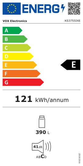 Energie-Label Vox v KS 3755 IX E (E, H: 390 L, NO-FROST, V: 186 cm, inox) (390 l)