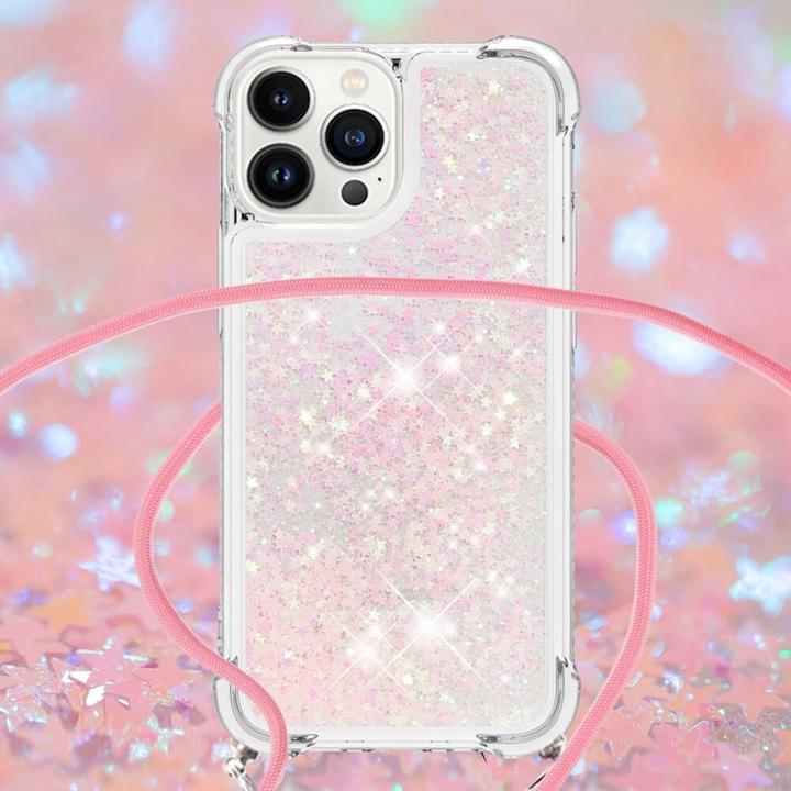 Actual product image Cover-Discount iPhone 15 Pro Max - Glitter Case with Lanyard pink (Apple iPhone 15 Pro Max)