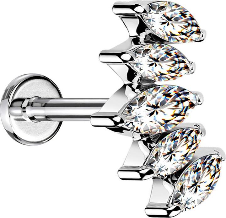 Immagine prodotto Star Piercing Micro Labret filo interno argento scomparti con cinque cristalli argento (senza ottone, Acciaio chirurgico 316L)