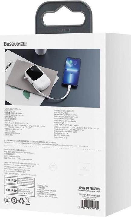 Actual product image Baseus Powerbank Qpow PRO with cable, 20000mAh, 20W (White) (20000 mAh, 76 Wh)