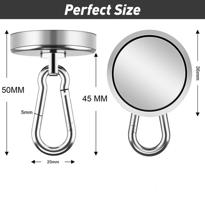 Image du produit Swissdetector Aimant à oeillet en néodyme 2 pièces avec mousqueton - 35 kg (2x)