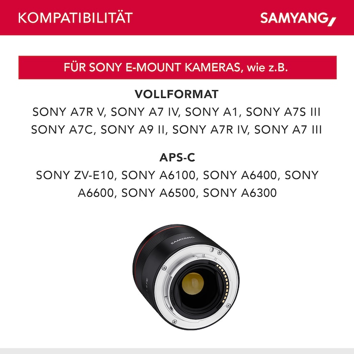 Actual product image Samyang AF 45mm F1.8 FE (Sony E, full size, APS-C / DX)