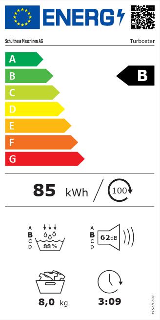 Energie-Label Schulthess Turbostar Wäschetrockner, Türbandung Links (8 kg, Links)