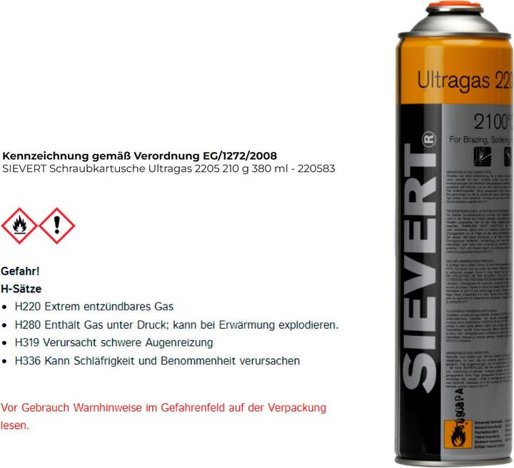 Produktbild Sievert Ultragas Gaskartusche 210 g 1 St.