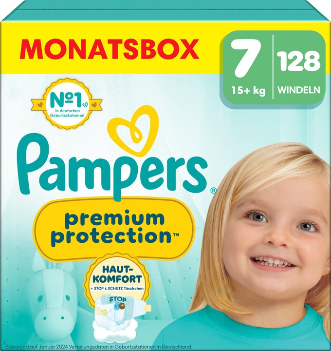 Pampers Premium Protection (Taille 7, Pack mensuel, 128 pièce(s))