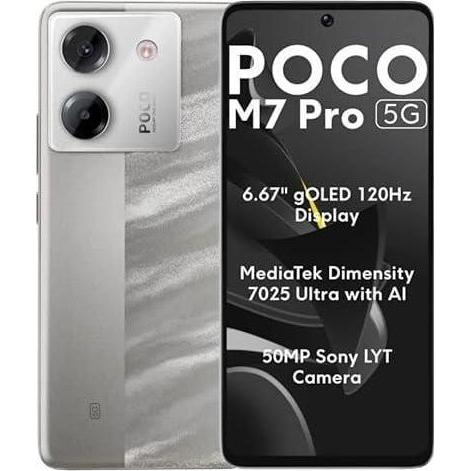 Xiaomi Poco M7 Pro (256 GB, Silver, 6.67", Hybrid Dual SIM, 5G), Smartphone, Silber