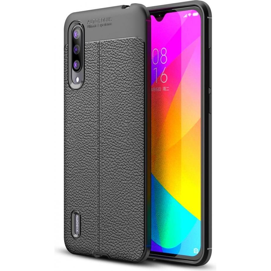 Screenguard Xiaomi Mi 9 Lite Hülle Leather Design TPU Cover (Xiaomi Mi 9 Lite), Smartphone Hülle, Schwarz