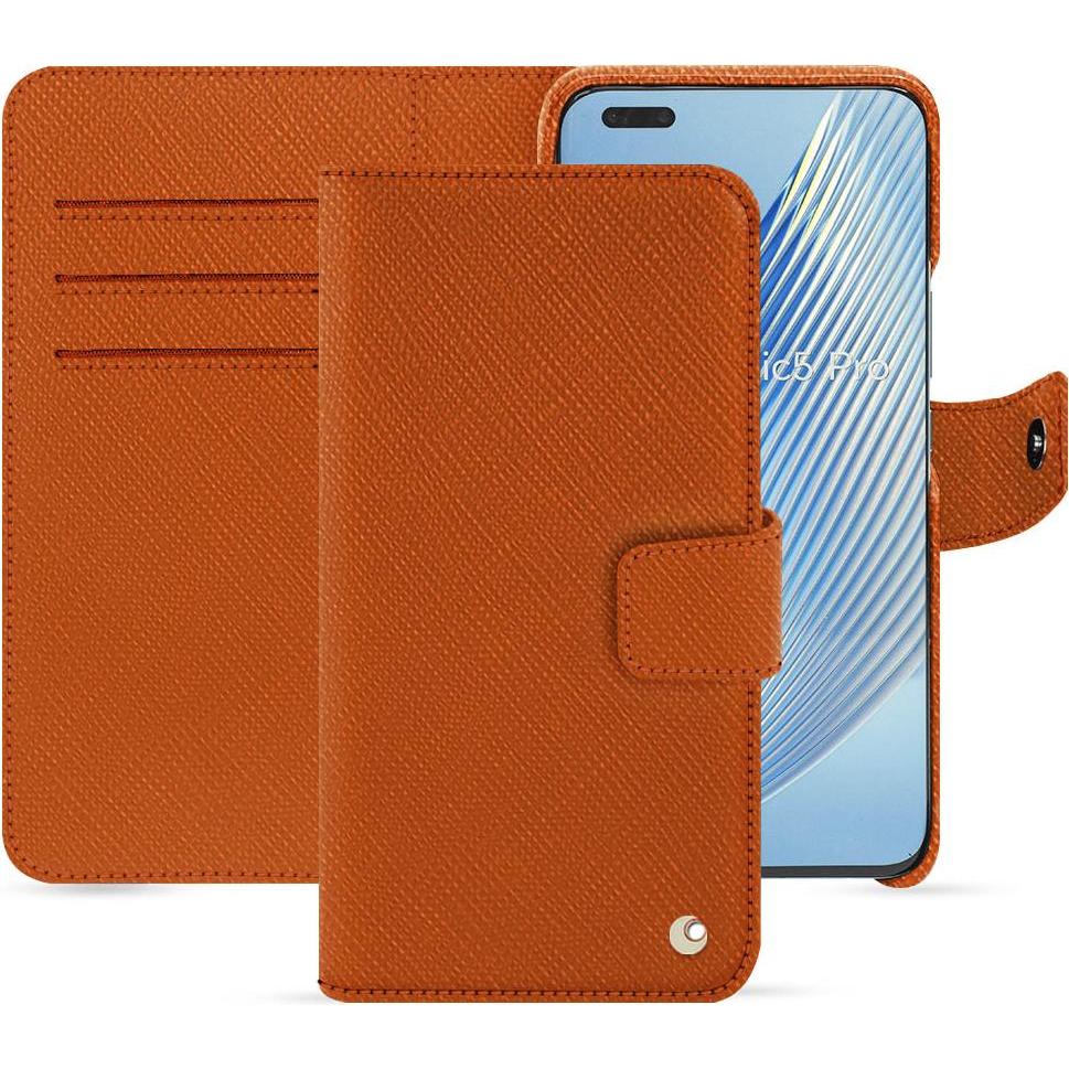 Noreve Lederschutzhülle Honor Magic5 Pro (Honor Magic5 Pro), Smartphone Hülle, Orange