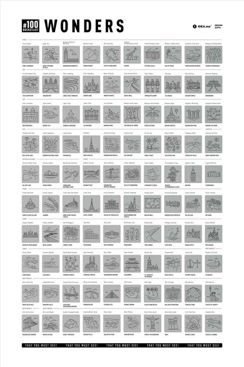 Actual product image 1dea.me Weltwunder 100 Bucketlist - Rubbelposter / Scratch Map (60 x 40 cm)