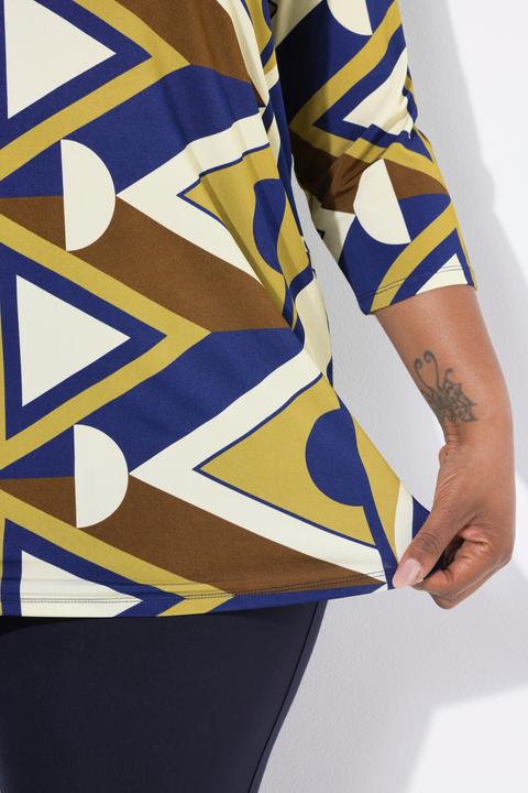 Image du produit Ulla Popken T-shirt au tombé fluide, imprimé graphique, décolleté en V et manches 3/4 (58)