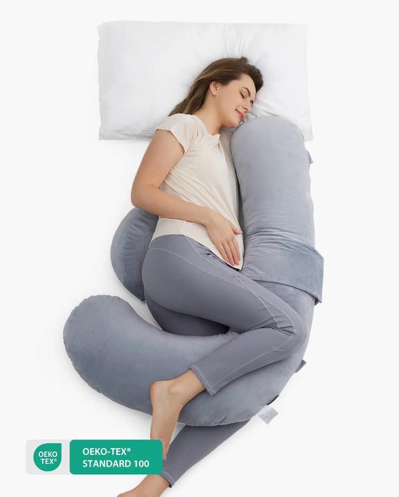 Momcozy F-förmiges Stillkissen Samt GRA (148 cm)