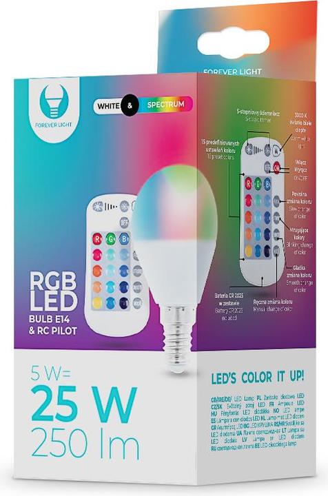 Produktbild Forever Light LED-Glühbirne E14 G45 RGB + Weiss 5W + RC (E14)