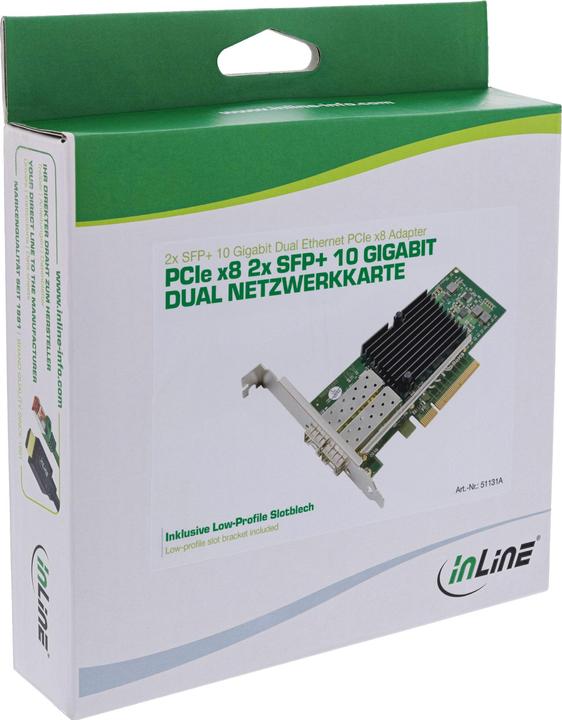 Actual product image InLine Dual 10 Gigabit network card, 2x SFP+, PCIe x8, incl. low profile slot bracket (PCI-E x8)