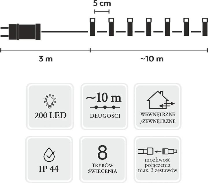Produktbild Extralink LED-LICHTER 200L KALTWEISS LÄNGE 3 + 10 M INNEN/AUSSEN *9454 (200 lm)
