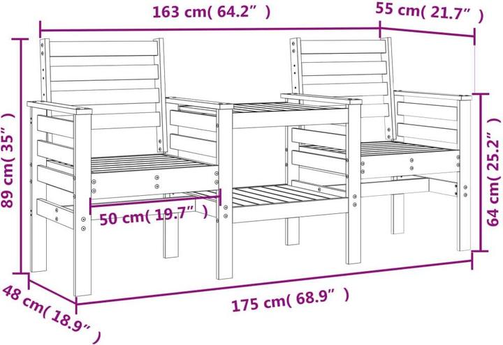 Actual product image vidaXL Gartenbank mit Tisch 2-Sitzer Weiss Massivholz