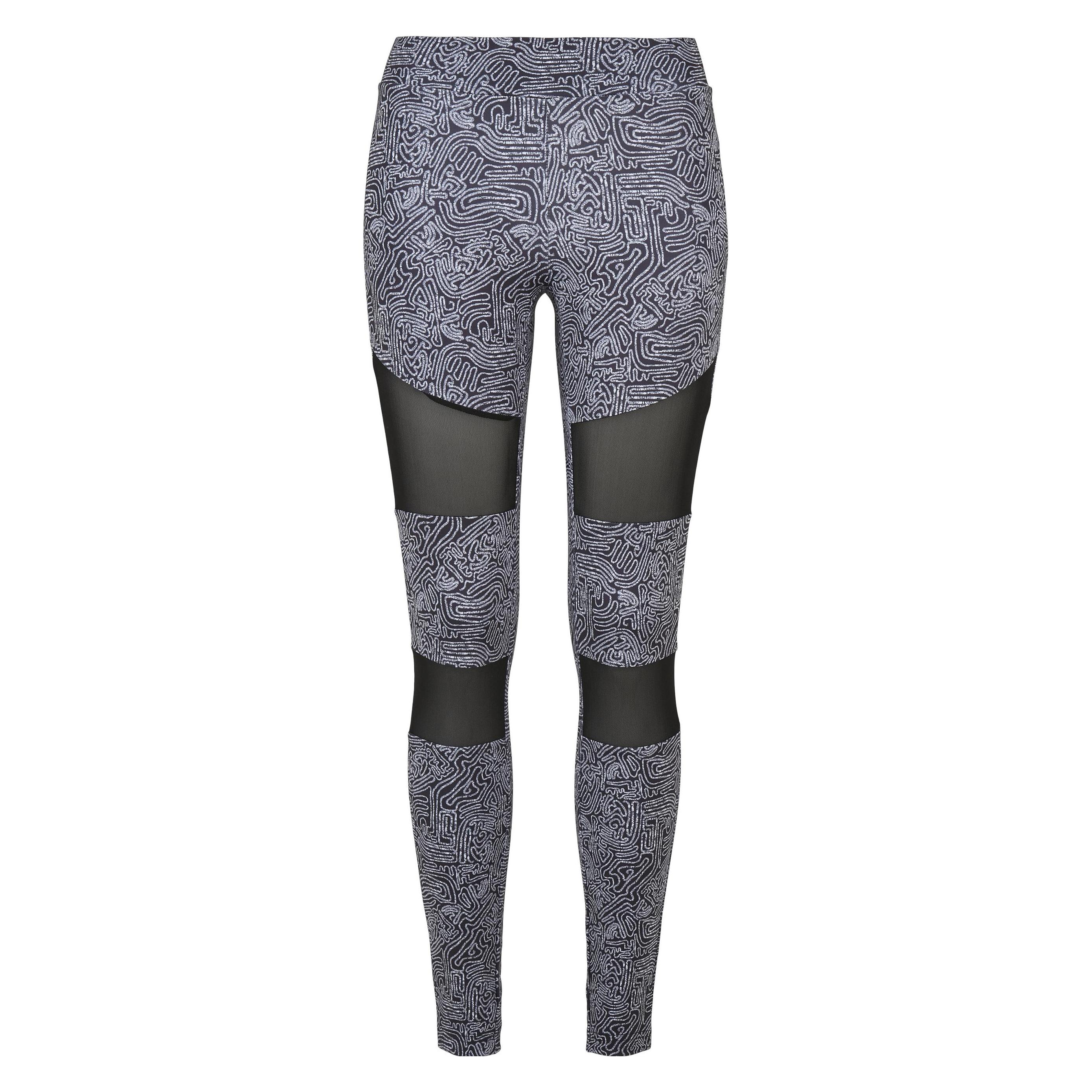 Urban Classics, Damen, Hosen, Ladies Tech Mesh Aop Leggings, Schwarz, (Xxl)
