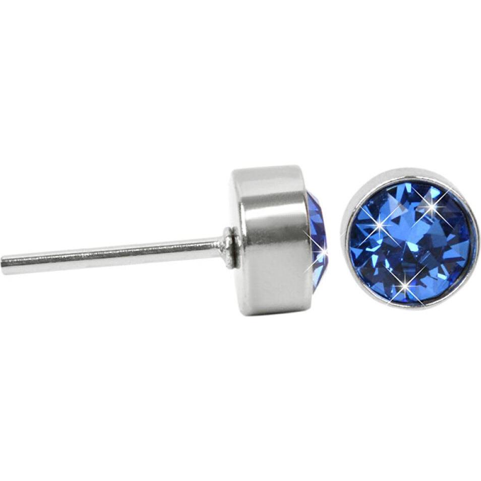 Levien, Orecchini, - Beautiful steel earrings Chaton Sapphire, (Acciaio inossidabile)
