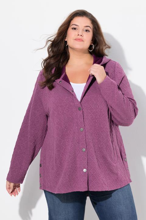 Image du produit Ulla Popken Veste à capuche, motif torsadé et boutons-pression. Dos plus long. (46, 48)