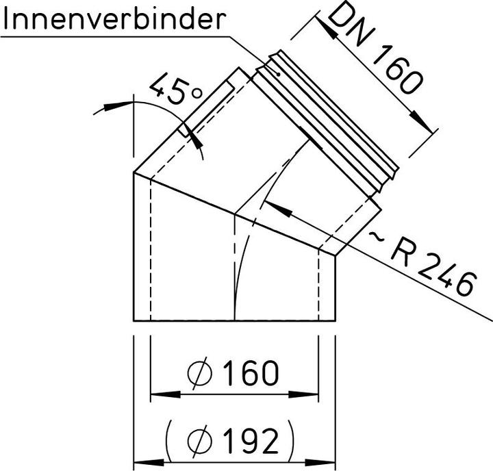 Image du produit Helios Coude 45° DN160, avec connexion interne