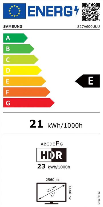 Energy Label Samsung S27A600UUU (2560 x 1440 pixels, 27")