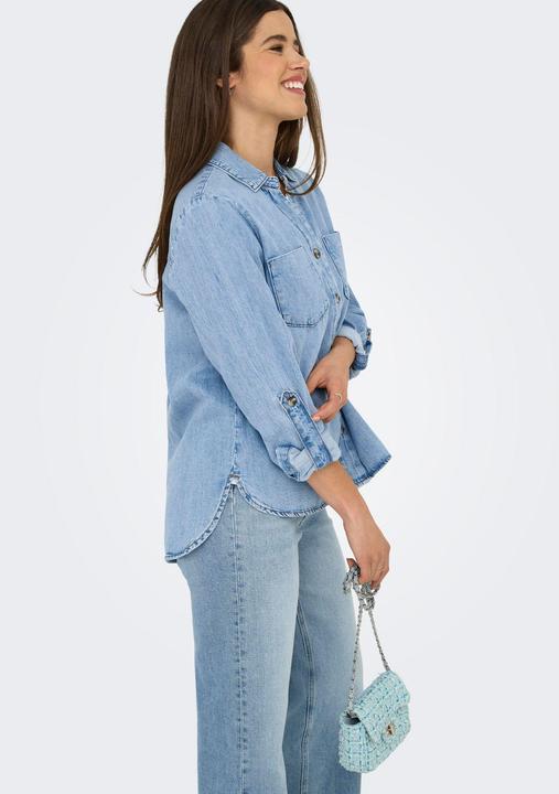 Immagine prodotto Only Normal geschnitten Hemdkragen Umgeschlagene Ärmelbündchen Jeanshemd Jeanshemd (M)