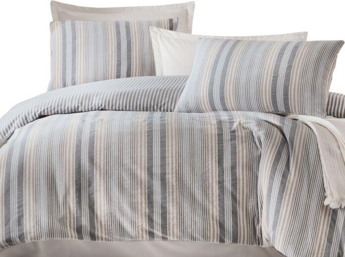 Lehner Parure de lit avec rayures au design moderne, bleu