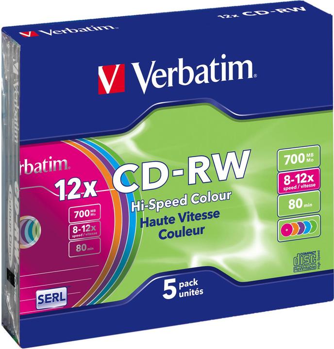 Image du produit Verbatim CD-RW, 12x, 700MB, paquet de 5, couleur (5 x)