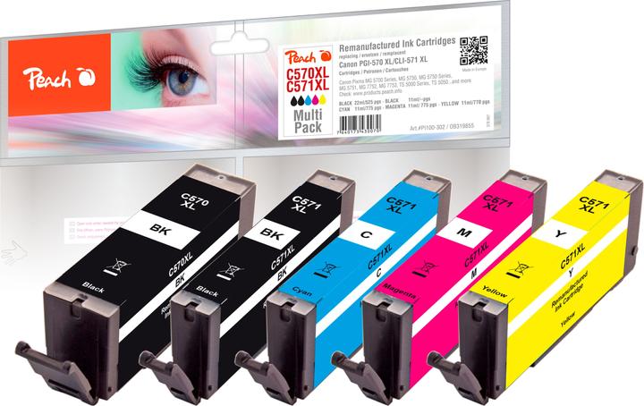 Productafbeelding Peach Spar Pack inktcartridges compatibel met Canon PGI-570XL, CLI-571XL (M, C, Y, BK)