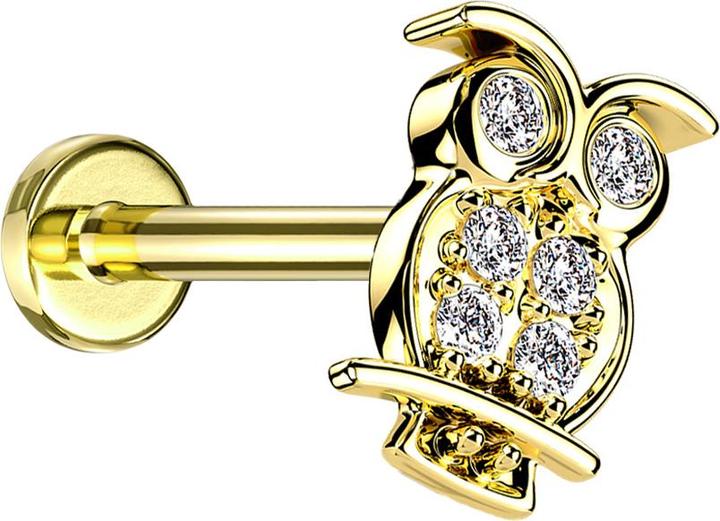 Immagine prodotto Star Piercing Micro Labret filo interno placcato oro cristalli di gufo argento (Ottone, Acciaio chirurgico 316L)