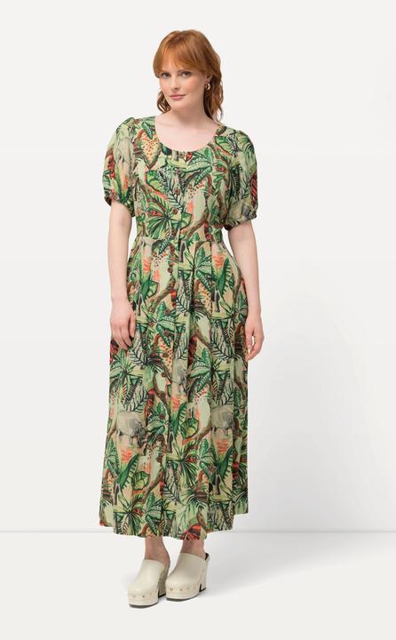 Actual product image Ulla Popken Leaf Floral Print Button Front Dress (58)