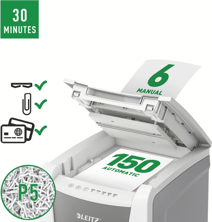 Produktbild Leitz Aktenvernichter IQ Autofeed Office 150 Mikroschnitt 2 x 15 mm 44 l Blattanzahl (max.): Sicherheit (Microschnitt)