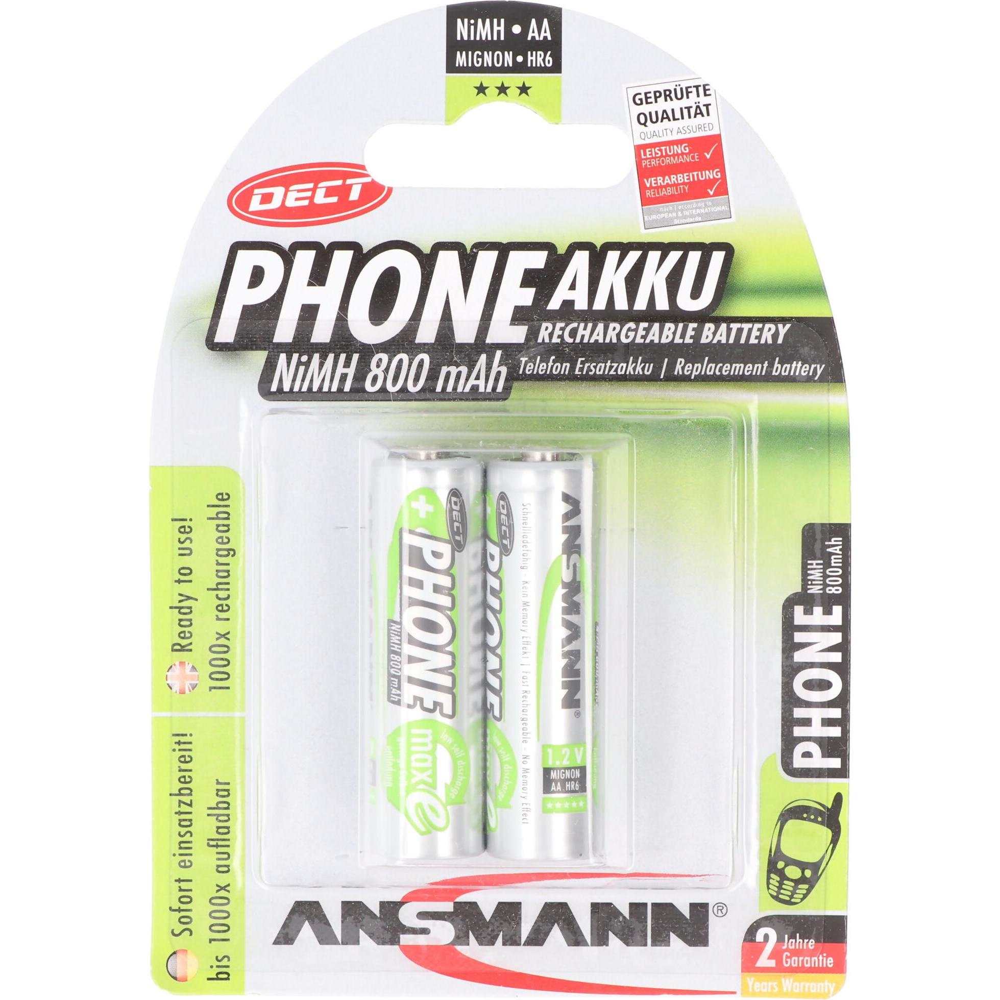 Thumbnail - Ansmann NiMH-Akku Mignon 800mAh DECT 2er Blister (AA, 800 mAh), Batterien + Akkus