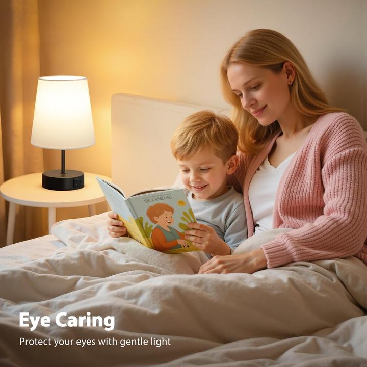 Actual product image Alopini Bedside Lamp Touch Dimmable, USB A+C Charging Function, Table Lamp with Lampshade (E27)