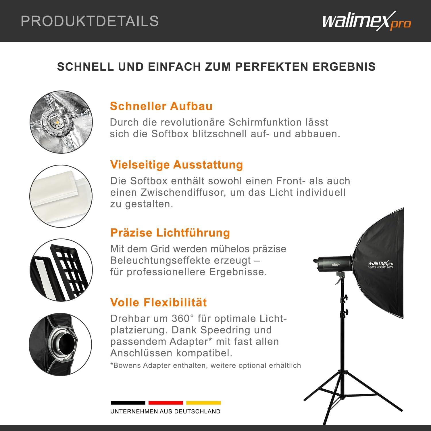 Thumbnail - Walimex pro Studio Striplight 22x90 (Softbox), Softbox + Reflektor