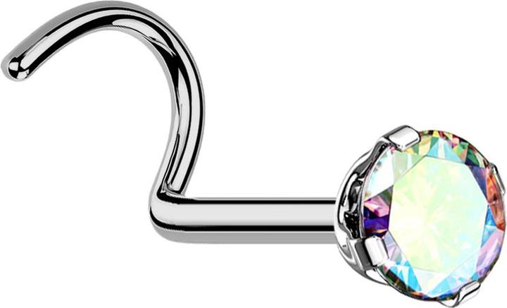 Actual product image Star Piercing Nasenstecker gebogen silber runder Kristall multicolor gefasst (without brass, Titanium)